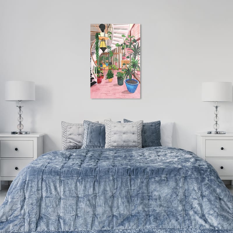 Wynwood Studio Canvas Floral and Botanical Terrace full of plants Pink and Modern & Contemporary Wall Art Canvas Print - 36 x 24