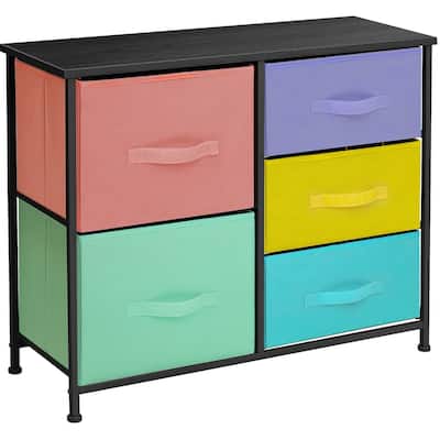5 Drawer Bedroom Chest Dresser and TV Stand, Pastel Collection