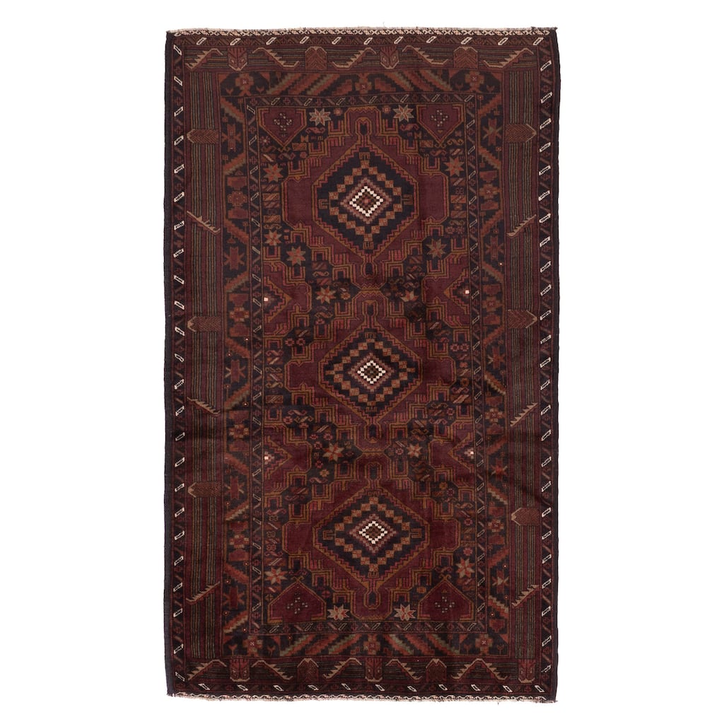 ECARPETGALLERY Hand-knotted Teimani Dark Burgundy Wool Rug - 4'0 x 6'9