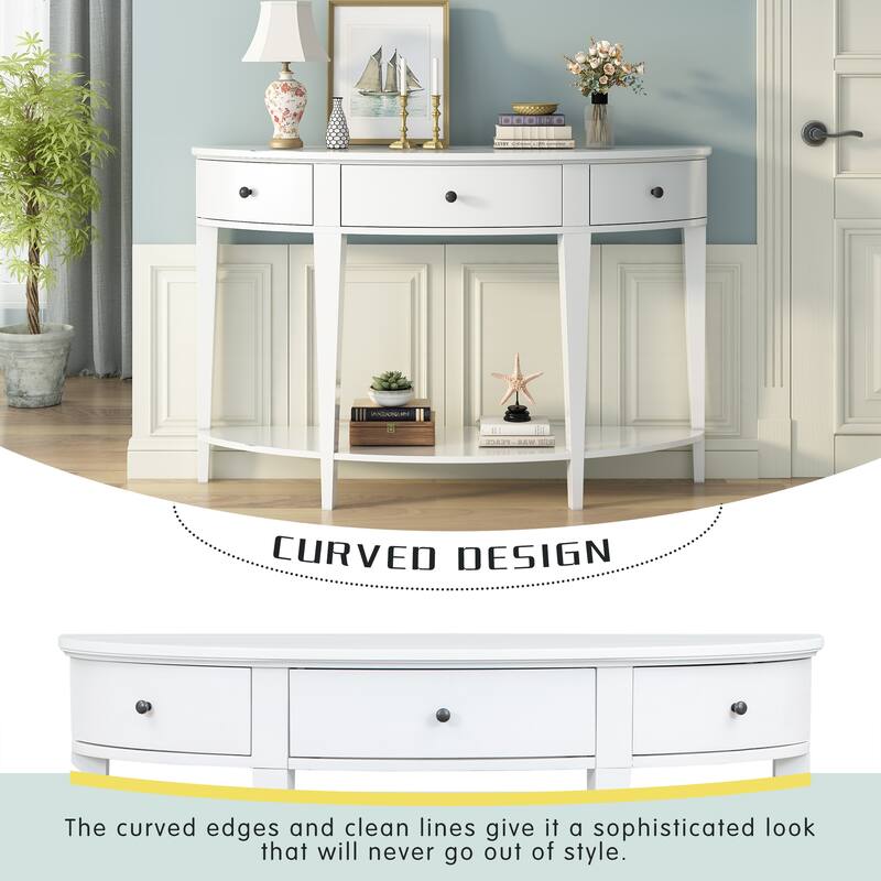Modern Curved Console Table Sofa Table with 3 drawers and 1 Shelf Bed