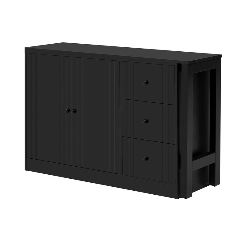 Wooden Sideboard with Extendable Table, Multifunctional Storage Cabinet with 2 Doors and 3 Drawers for Living Room
