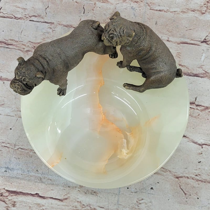 Bronze Imitative BullImitative dog Pug Imitative Dog Figurines On Marble - Soap Dish Ashtray Handmade Art