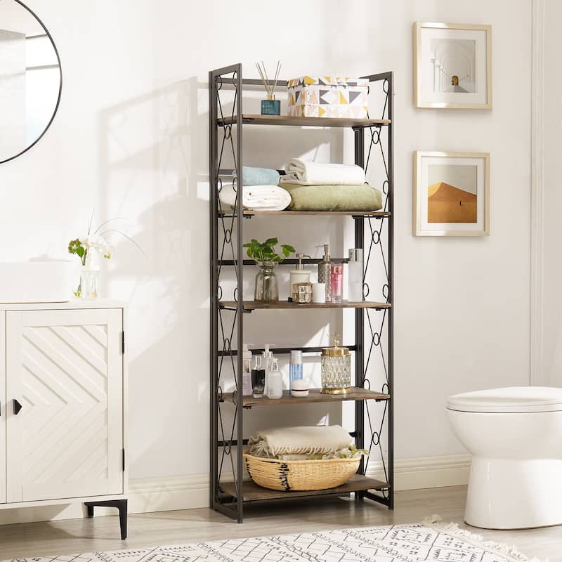 VECELO Contemporary 5-Shelf Display Bookcase, Industrial 62" Tall Bookshelf Storage Organizer