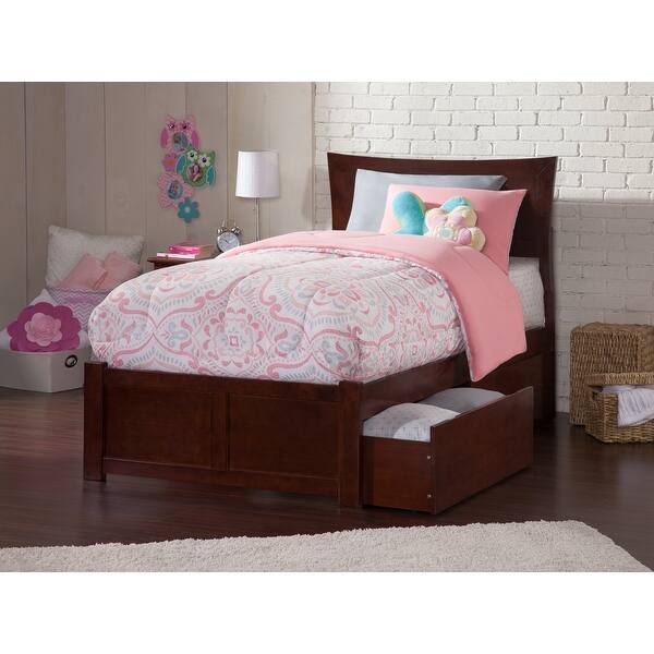 slide 2 of 9, Metro Twin XL Platform Bed with Footboard and 2 Drawers in Walnut Walnut - Twin XL