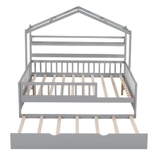 Wooden Full House Bed with Twin Trundle & Shelf - Playful & Practical