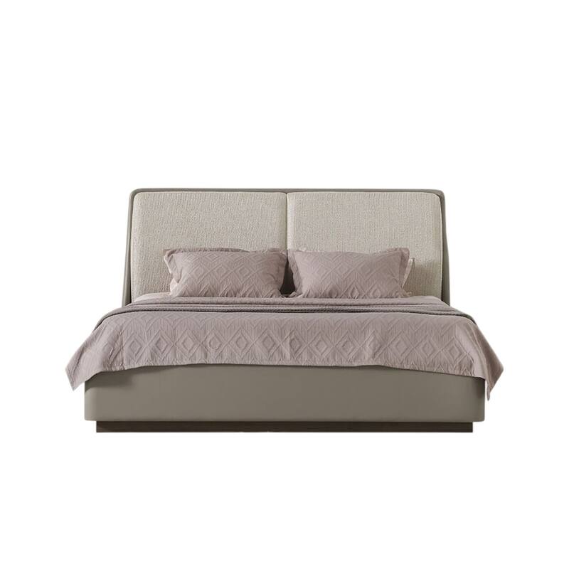 HomeRoots Gray And Cream Faux Leather Upholstered King Bed Frame