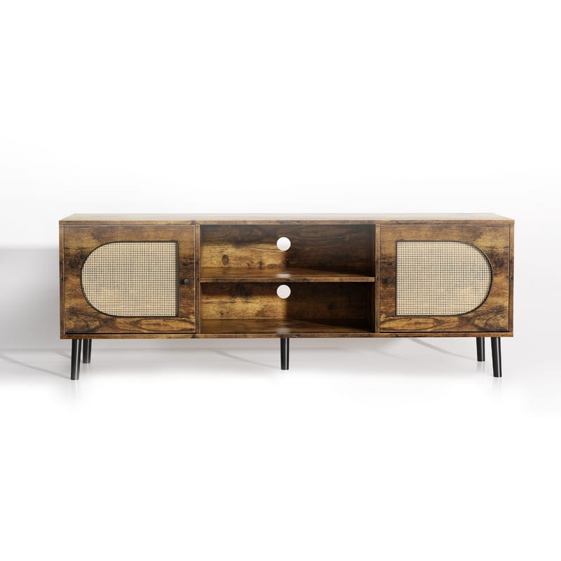 Mixoy Boho TV Stand for TV up to 65",Entertainment Center with Storage Cabinets,Shelf and Rattan Decorative Doors - 55 inches
