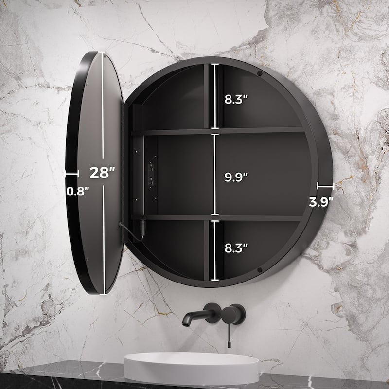 Keonjinn LED Metal Framed Round Medicine Cabinet with Mirror for Vanity, 3 Color Temperatures