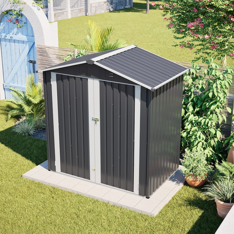6x4 FT Metal Outdoor Storage Shed Metal Shed with Lockable Door - Grey
