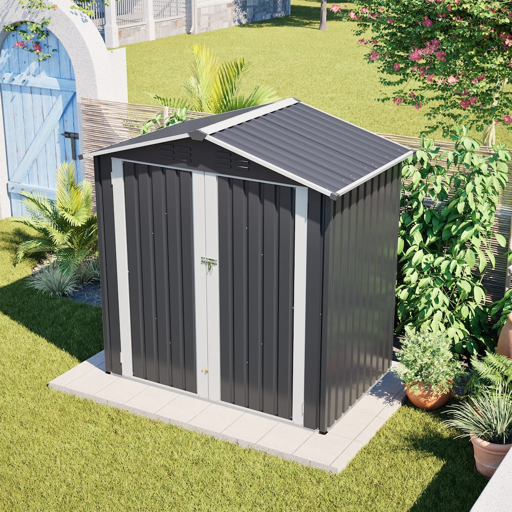 6x4 FT Metal Outdoor Storage Shed Metal Shed with Lockable Door