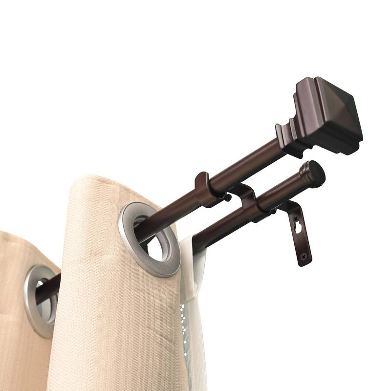 Utopia Alley Wall Mounted Window Treatment Telescoping Double Curtain Rod Set with Classic Cap, 5/8-Inch Diameter, Bronze - 86"-120"