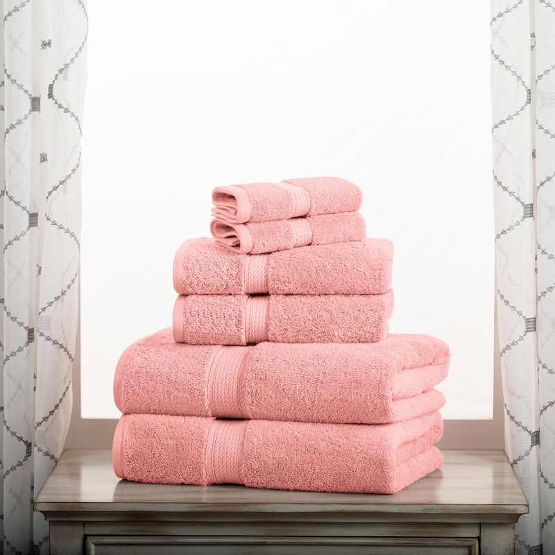 Superior Egyptian Cotton Pile Heavyweight Solid Plush Towel Set - 6-Piece Set - Tea Rose