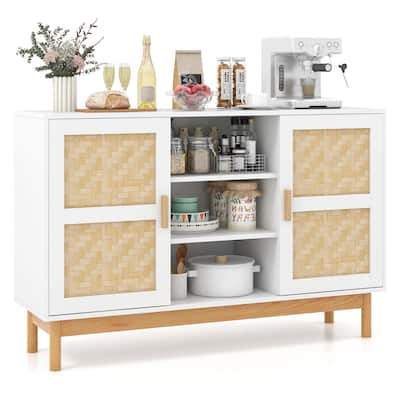 Costway 48" Sideboard Buffet Cabinet with 2 Bamboo Woven Doors 3 Open - See Details