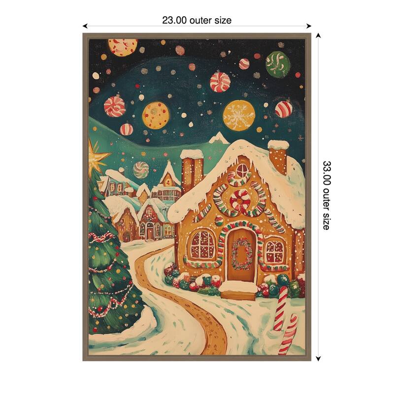 Gingerbread Town by Melloi Art Prints (23 x 33 in.), Framed Canvas Wall Art Print - Sylvie Dark Gold