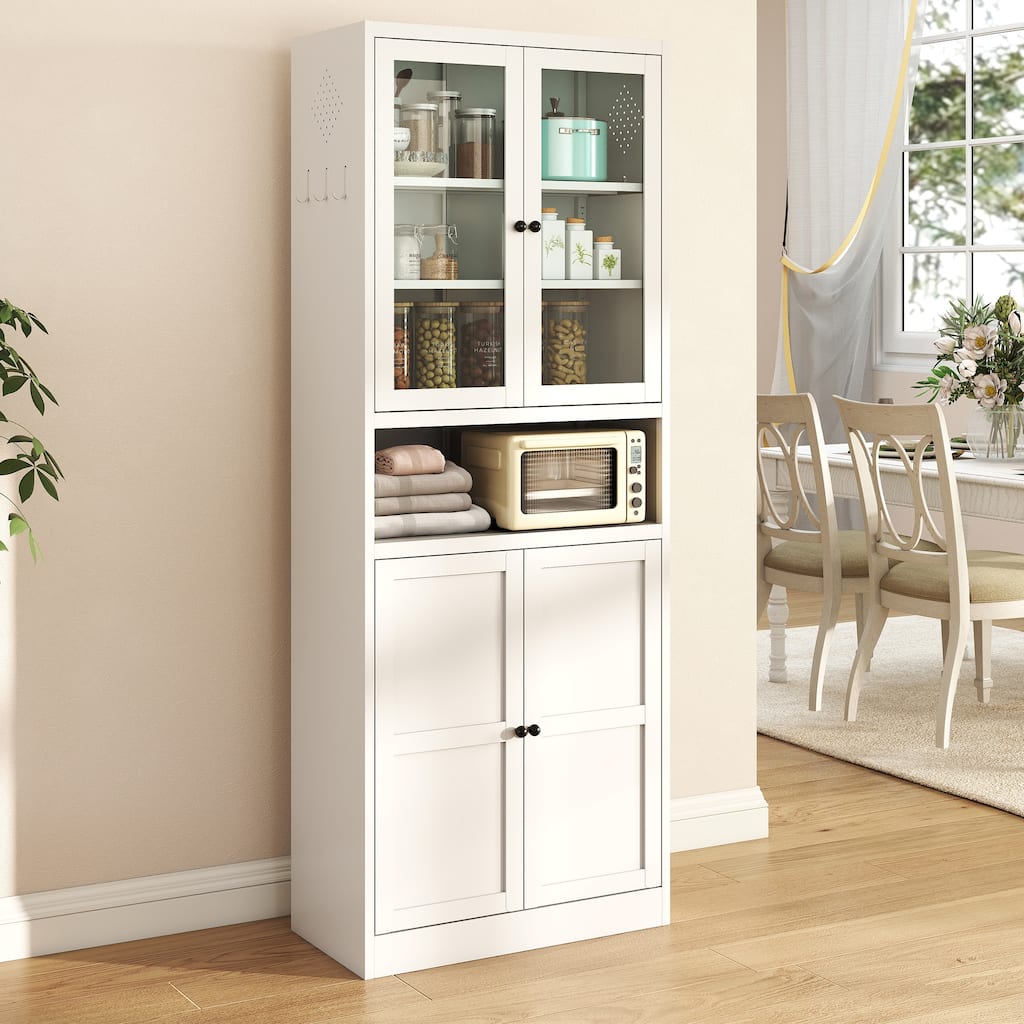 Anmytek 72" White Freestanding Metal Pantry Cabinet with Adjustable Shelves, Heavy Duty Storage for Kitchen Bathroom