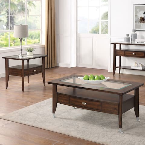 Genoas Walnut Glass 2-piece Coffee Table Set by Furniture of America