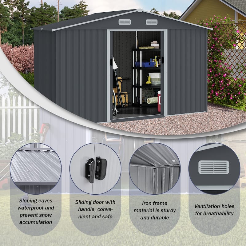 Large Metal Garden Shed Storage Shed Outdoor Tool Shed with Sliding Door Weatherproof Pet Shed for Backyard