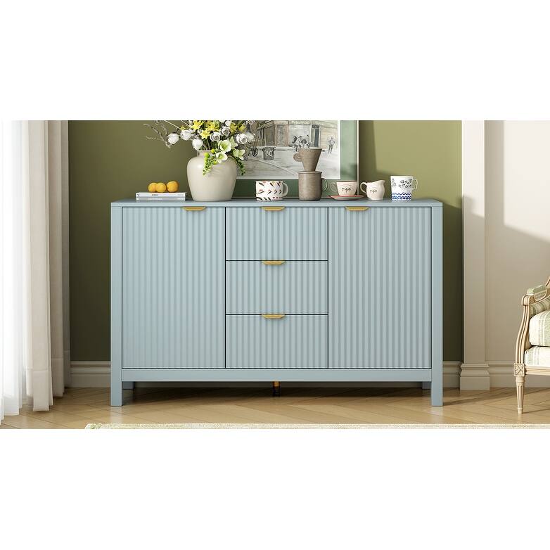 Buffet Cabinet Sideboard with 3 Drawers, Wave Design Dining Storage Cabinet Coffee Bar Cabinet Entryway Cabinet Console Table