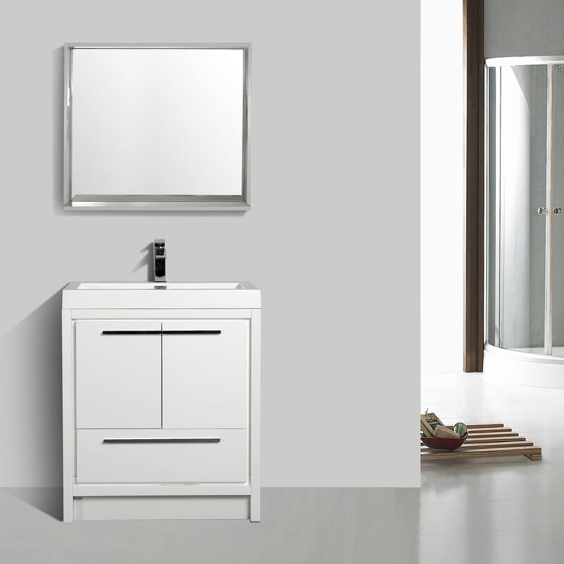 Freestanding Bathroom Vanity Set in HG-White with Integrated Solid Surface Sink