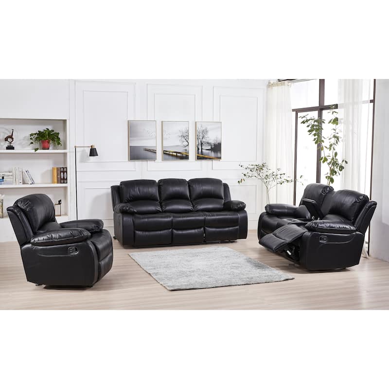 Betsy Furniture 3 Piece Bonded Leather Reclining Living Room Set, Sofa, Loveseat and Glider Chair
