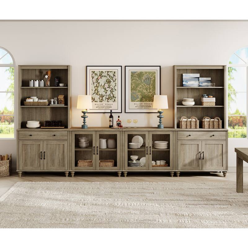 Wash Grey Farmhouse TV Stand with Wooden Doors & Drawers