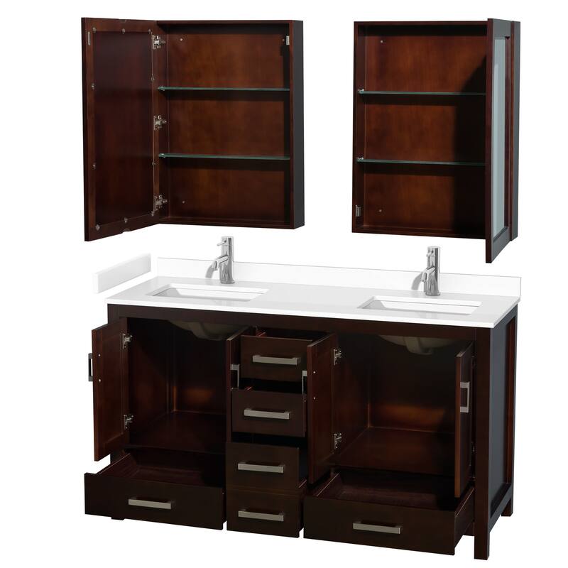 Wyndham Collection Sheffield 60" Double Bathroom Vanity, Carrara
