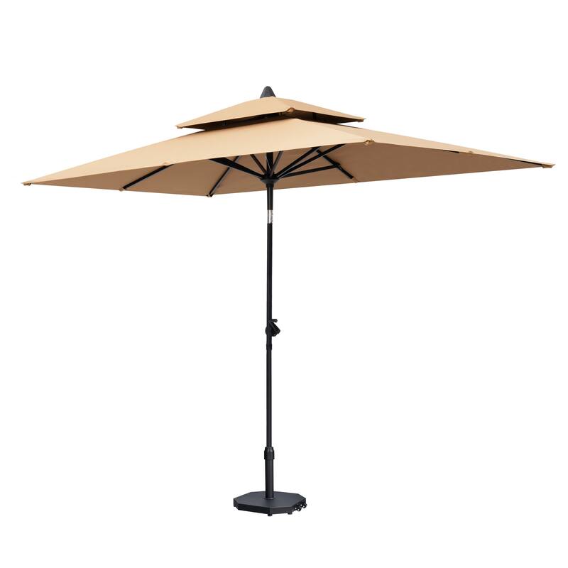9 x 5 FT Outdoor Patio Double Top Market Umbrella and Base Stand with Wheels