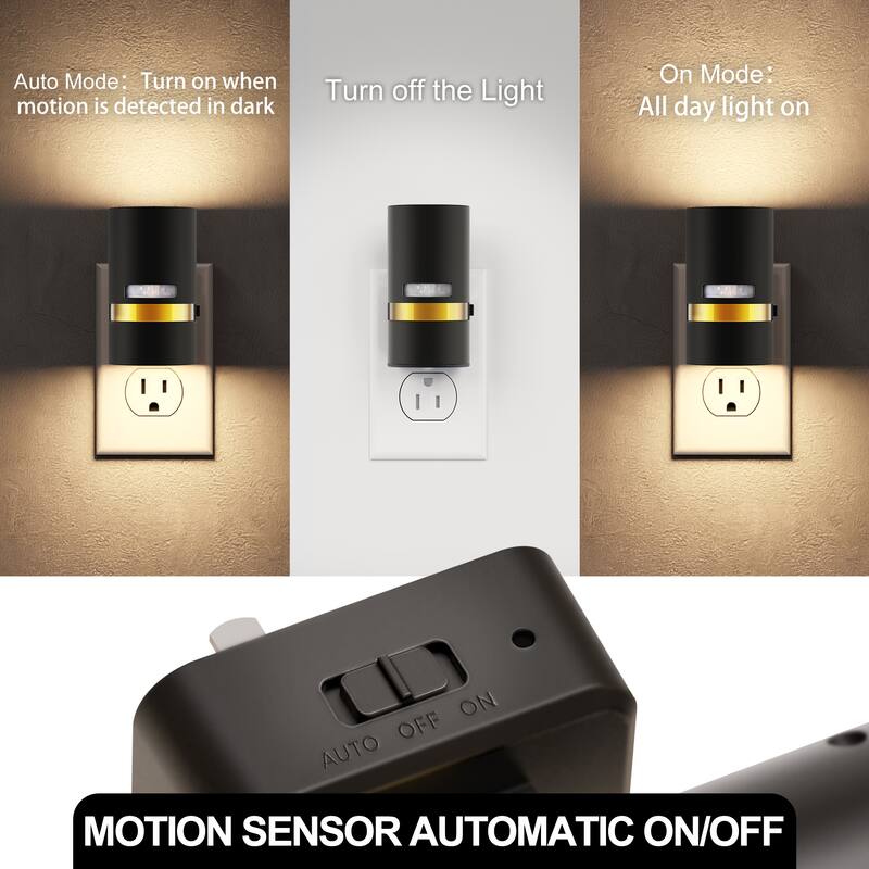 YANSUN 2-Pack Plug-in Motion Sensor Night Lights, Cylinder Design with Gold Belt