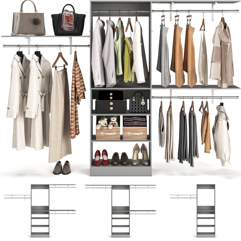 96'' W Tower Closet Organizer with DIY Shelves for Walk-in & Reach-in Closet