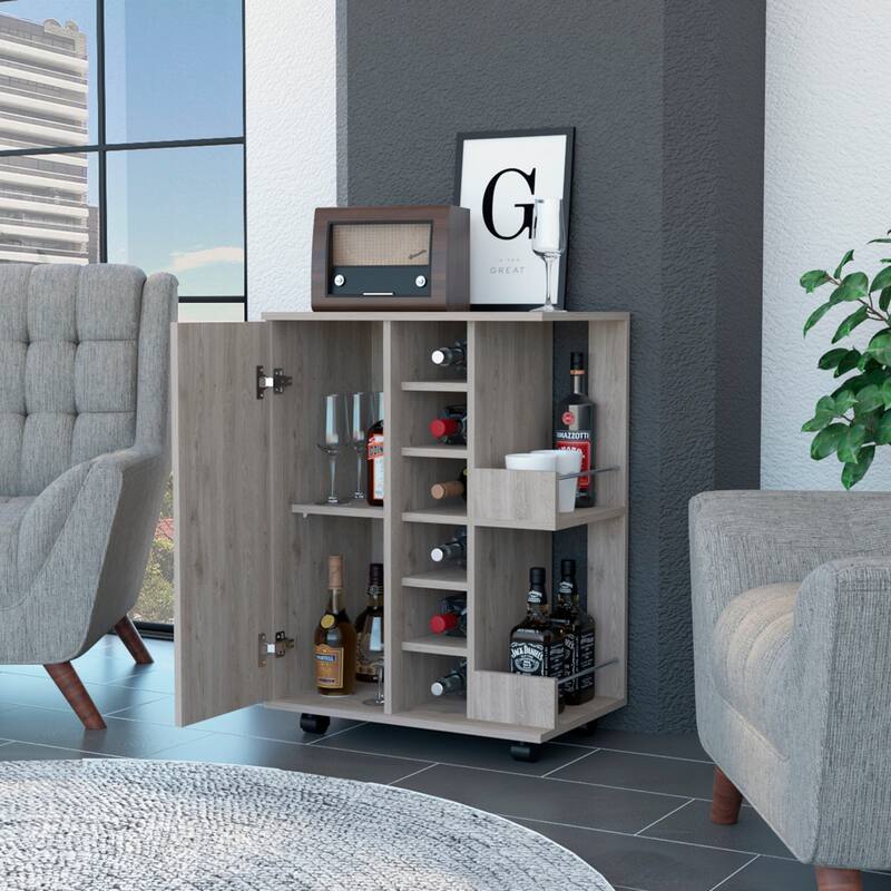 FM Furniture Tennessee Bar Cart, One Cabinet With Division,Black - N/A