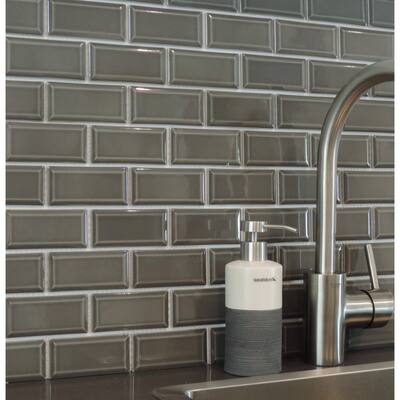 Glazed Porcelain Mosaic Tile Sheet Paris Subway 2"x4" Ash Gray