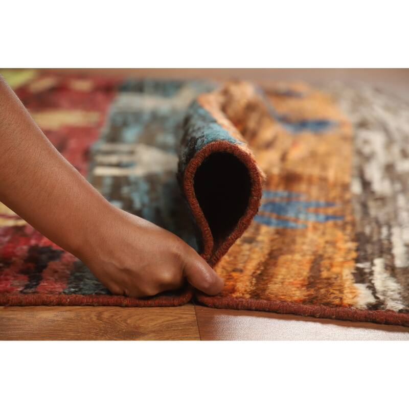 Striped Colorful Moroccan Oriental Area Rug Hand-Knotted Wool Carpet - 6'9" x 9'8"