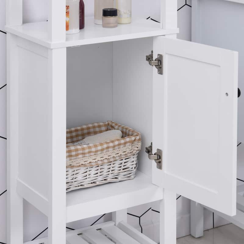 HOMCOM Freestanding Wood Bathroom Storage Tall Cabinet Organizer Tower with Shelves & Compact Design, White