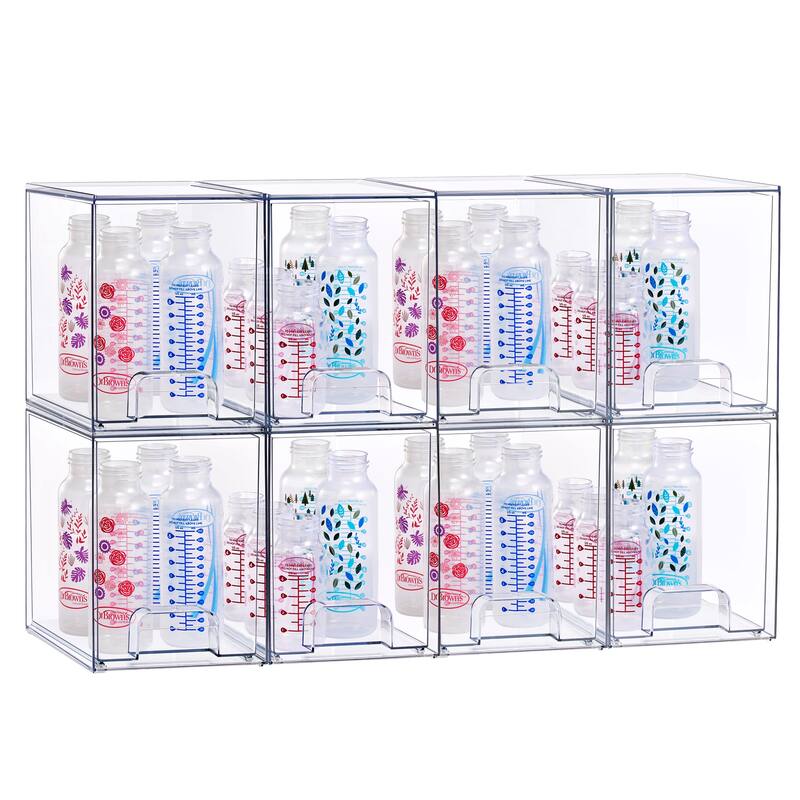 Sorbus Wide Stackable Acrylic Storage Drawers, Clear Plastic Organizer Bins for Baby Bottles, Bathroom, & Kitchen Organization - Tall 8 Pack