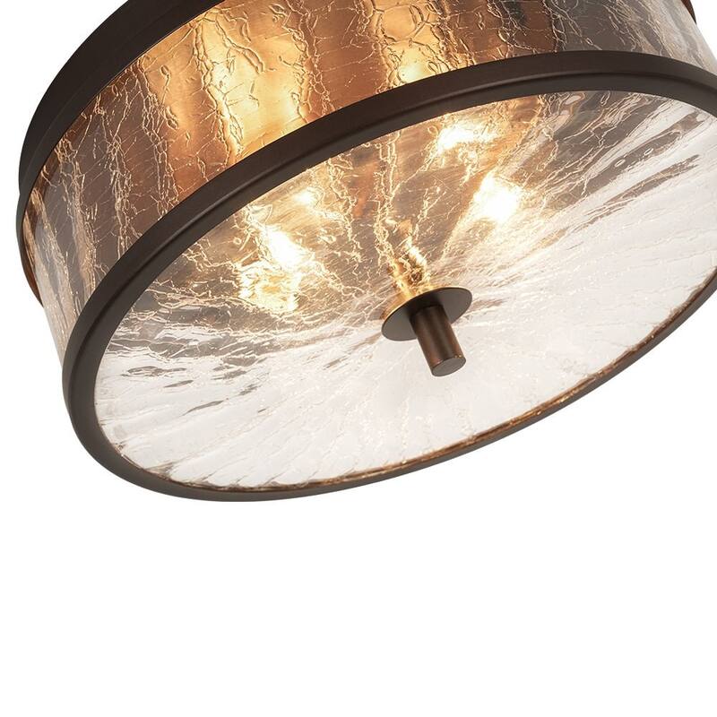 Industrial 2-Light Crackled Glass 12in Round Ceiling Light - 12 Inches