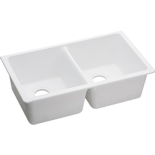 Elkay Quartz Classic 33" x 18-1/2" x 9-1/2", Equal Double Bowl Undermount Sink, White