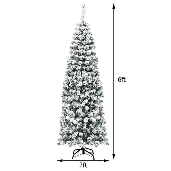 Costway 6Ft Unlit Hinged Snow Flocked Artificial Pencil Christmas Tree ...