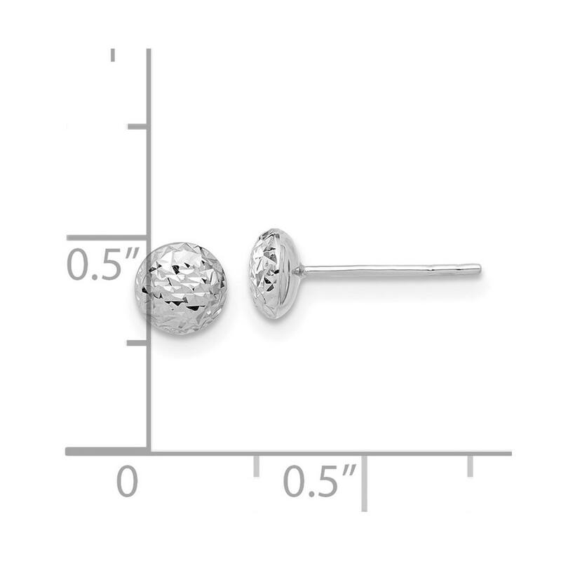 Curata 14k White Gold Polished and Sparkle Cut Button Post Earrings - 5.53x5.53mm