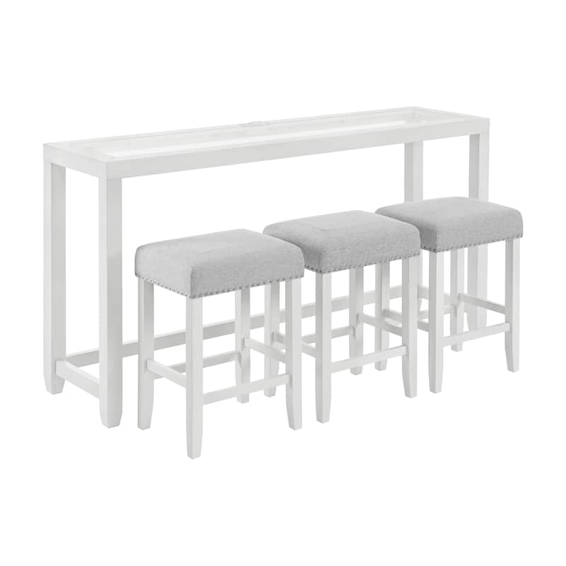 Cordero Wood Glass Top 72-Inch Wide Counter Height Console Bar Table and 3 Stools Set