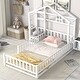 preview thumbnail 3 of 15, Twin Size House-Style Headboard Floor Bed with Fence Guardrails and Cushion Stand - Stylish and Safe