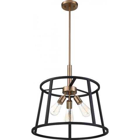 Chassis 3-Light Pendant Fixture Copper Brushed Brass Finish with Matte Black Frame - N/A