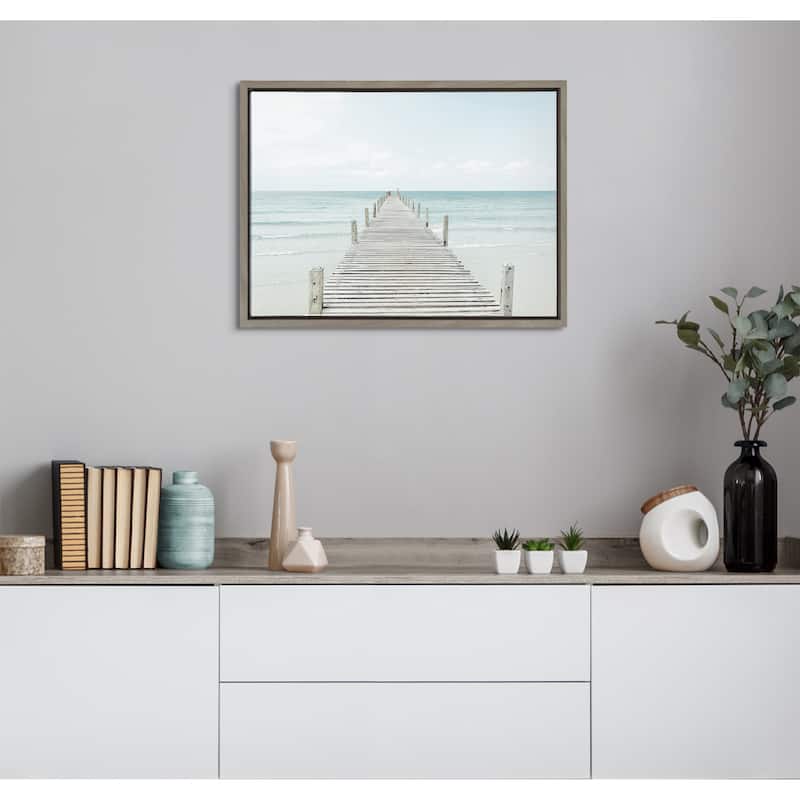 Kate and Laurel Sylvie Wooden Pier Framed Canvas by Amy Peterson