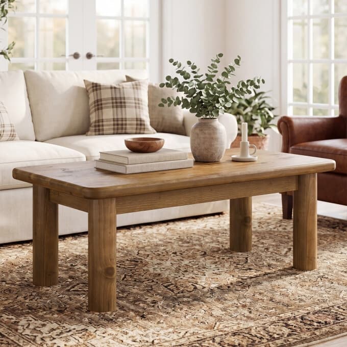 47" Solid Wood Coffee Table, Rectangular Center Table for Living Room