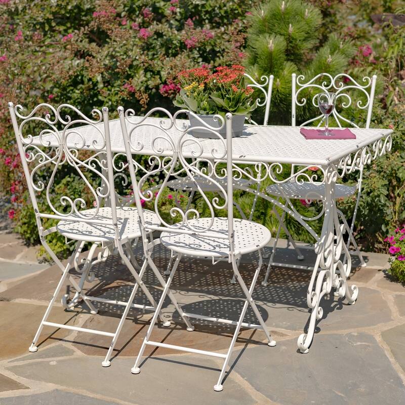 Five-Piece Metal Dining Set "Solebury" - 51.18" L x 33.07" W x 29.92" H - Antique White