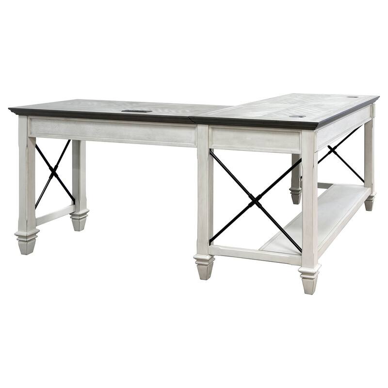 Hartford Wood Open L-Desk and Return, Writing Table and Return, Office Desk and Return, Black
