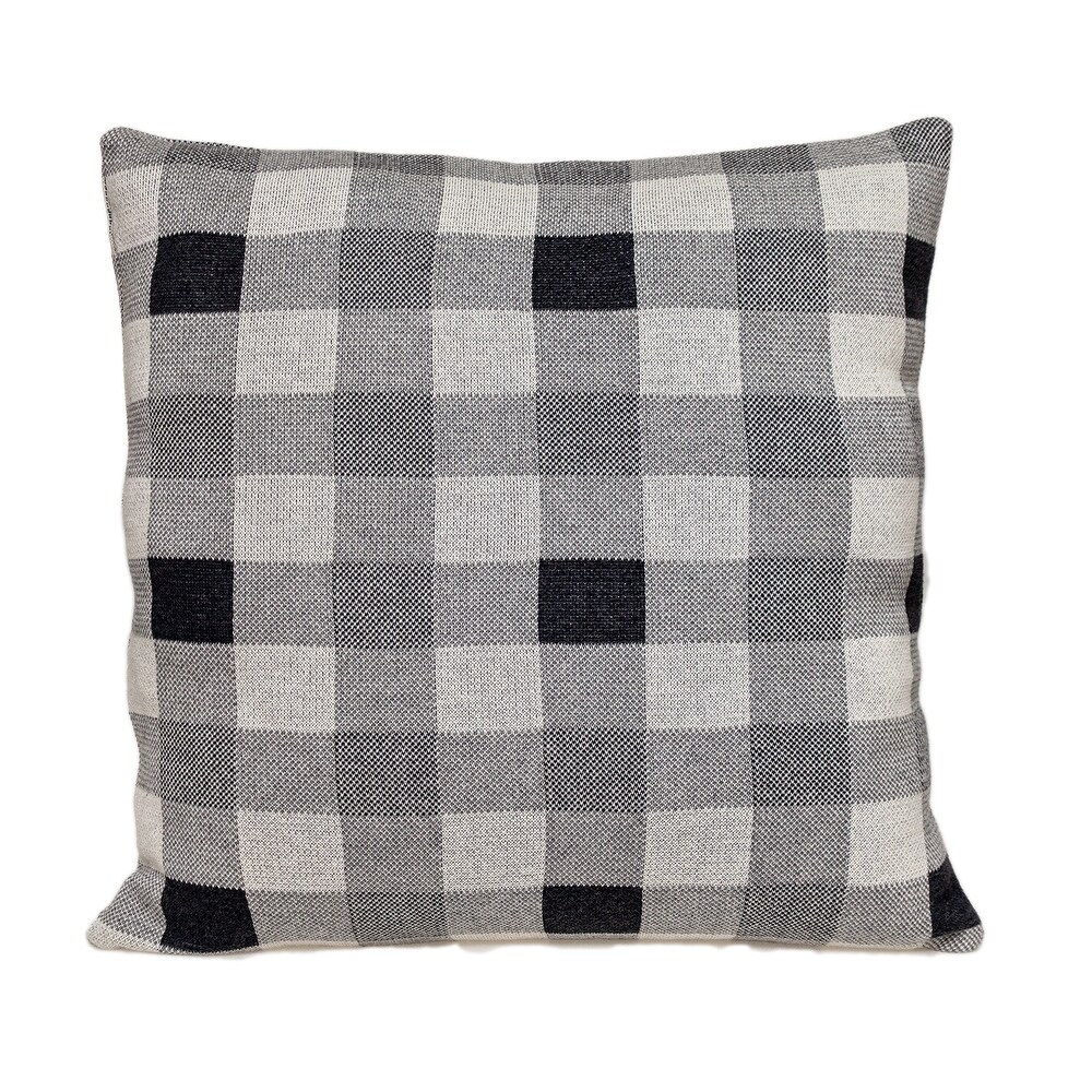 gray and white checked pillows