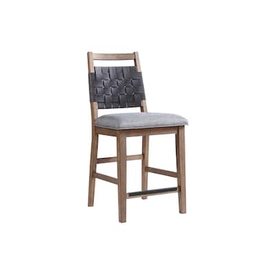 Oslo Counter Stool with Woven Back and 4 Legs, Weathered Chestnut, Set of 2