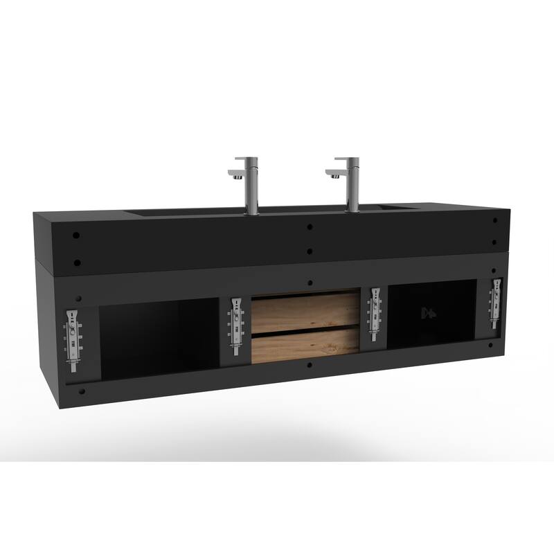 Nile 60" Wall Mounted Bathroom Vanity Set w/ Black Top
