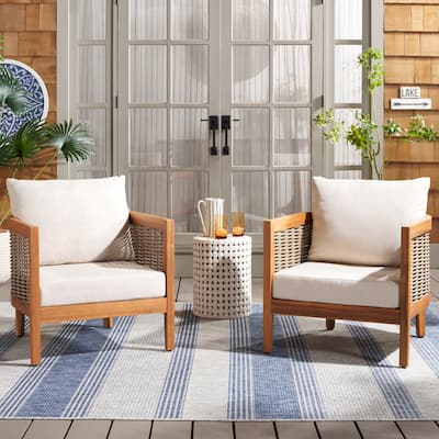 SAFAVIEH Outdoor Amanda Solid Wood Cushion Arm Chair Set of 2 - 28Wx30Dx25H