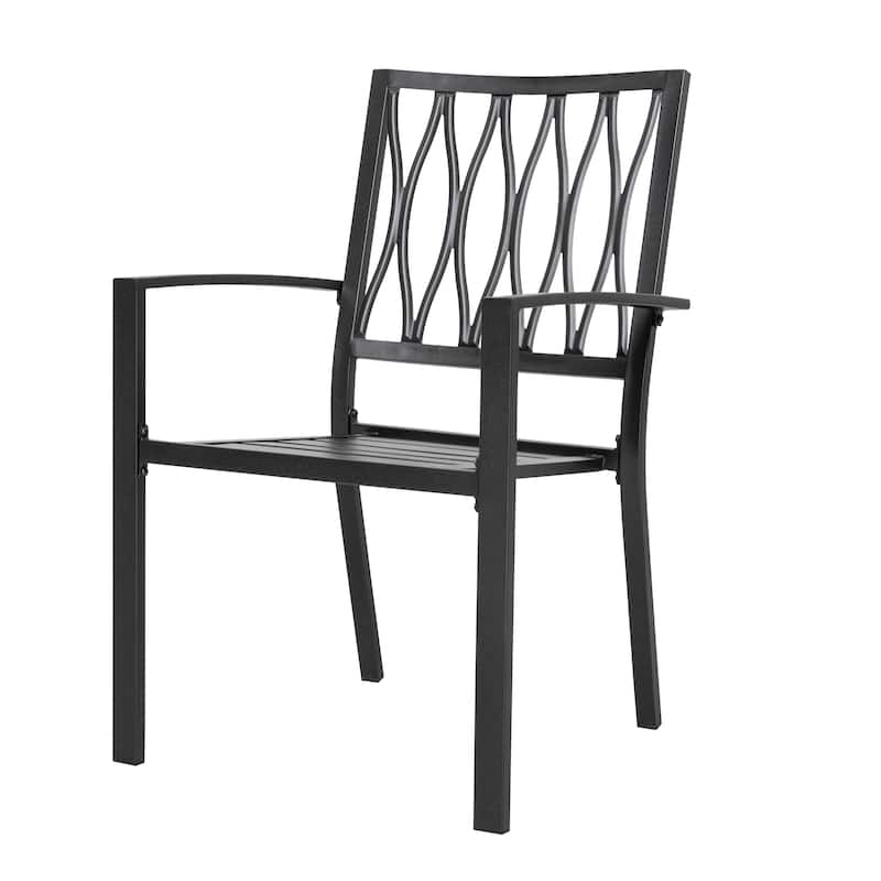 Patio Metal Dining Set with 6 Stackable Chairs and Umbrella Hole, Black